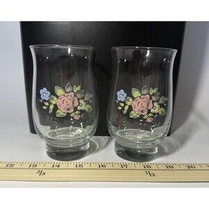 Set of 2 Vintage Pfaltzgraff Libbey Tea Rose 14oz Pedestal Glass Tumblers